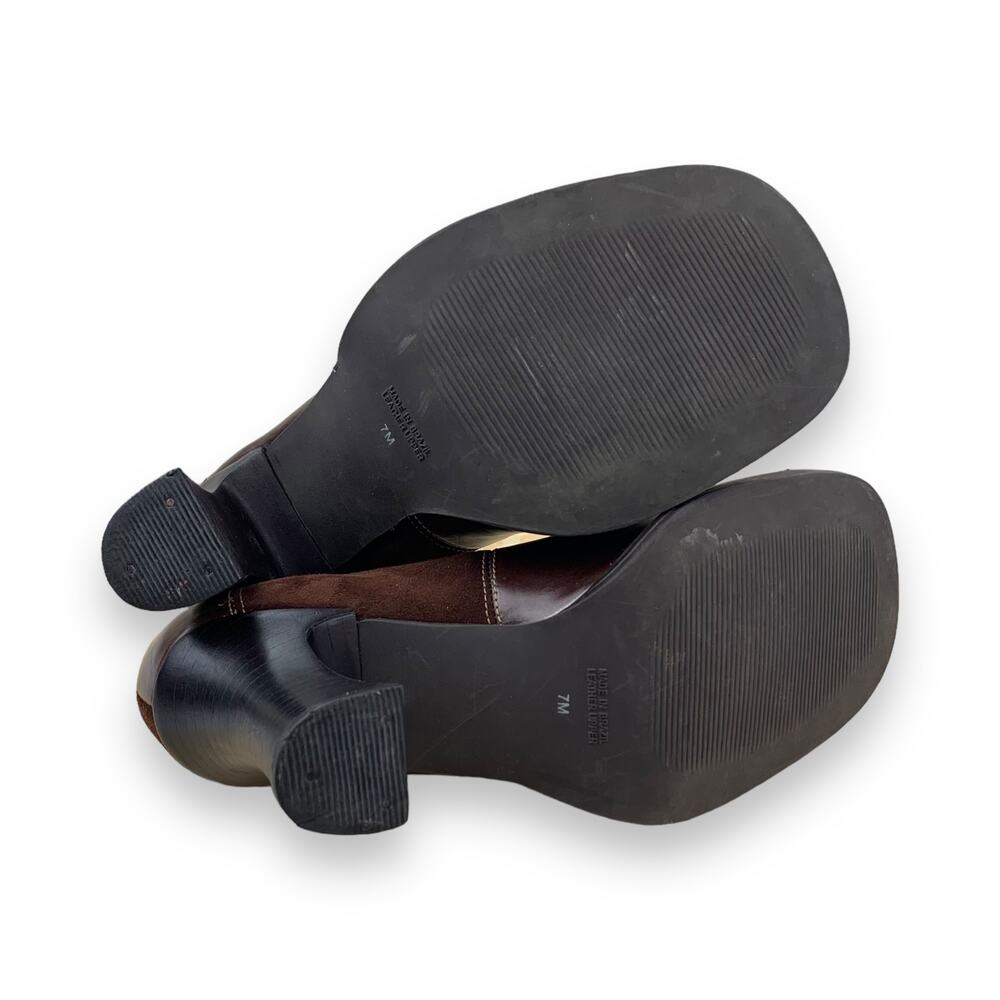 Two Lips Brown Leather Suede Patchwork Square Toe… - image 5